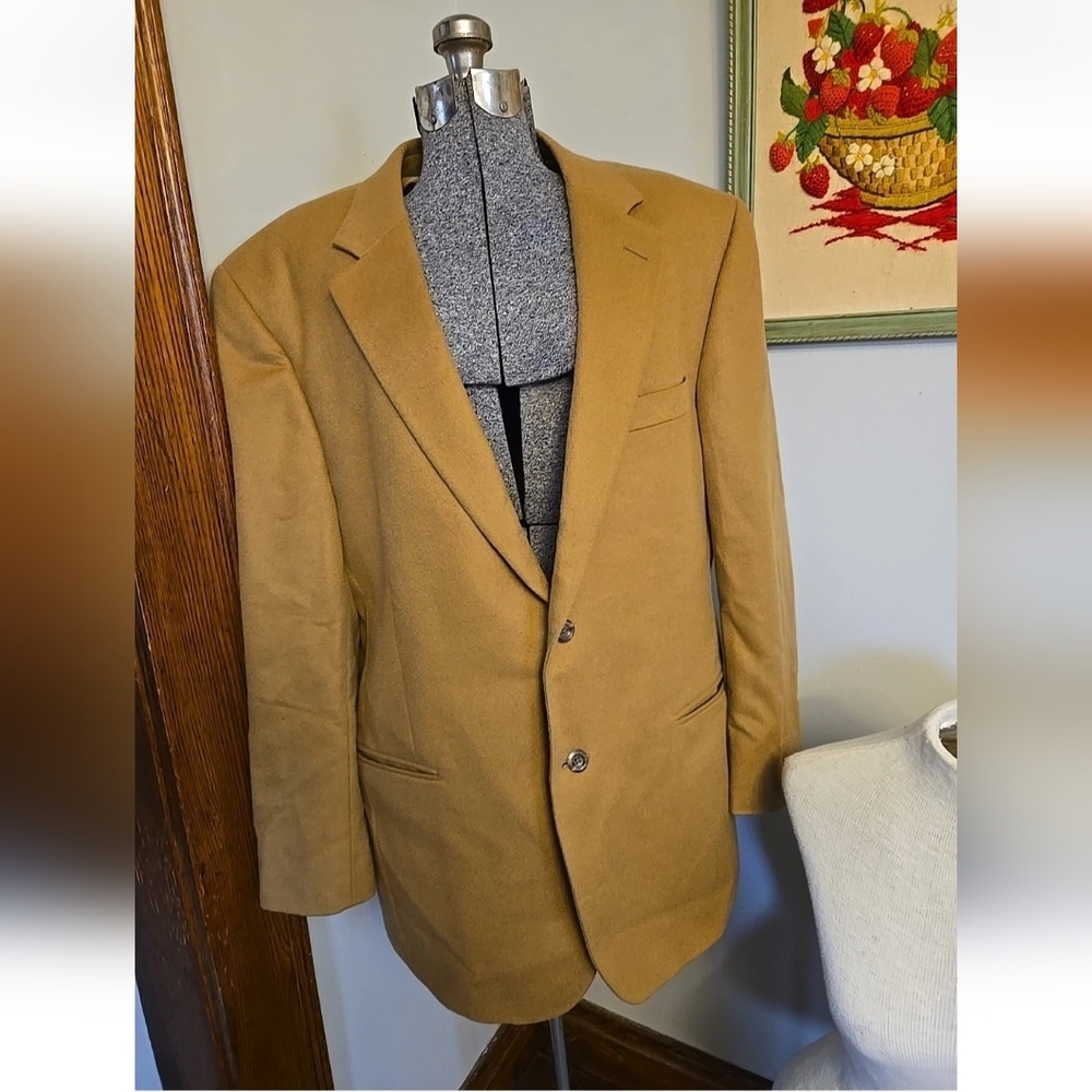 100% Cashmere Tan Jos A Bank 44L Suit Blazer Jacket Sport Coat Men's